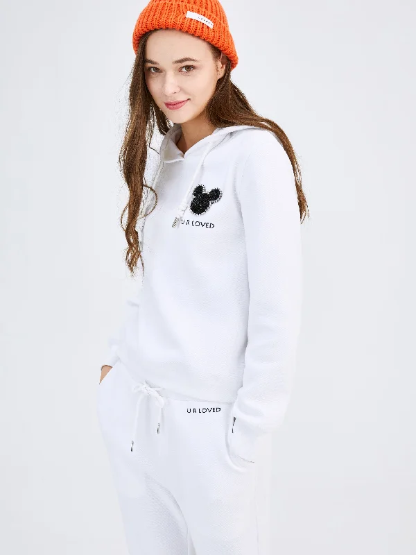 White 'U R Loved' Embroidered Jogging Pants