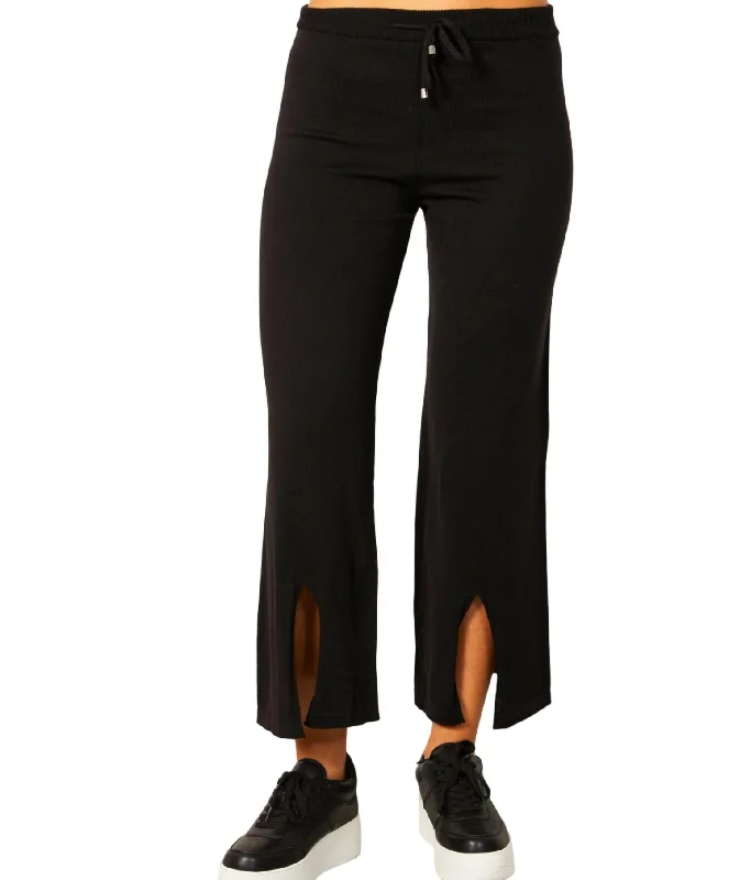 Knit Pant W/ Middle Silt In Black