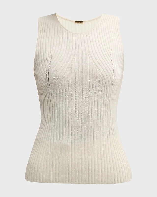 Silk-Cashmere Rib Knit Tank Top