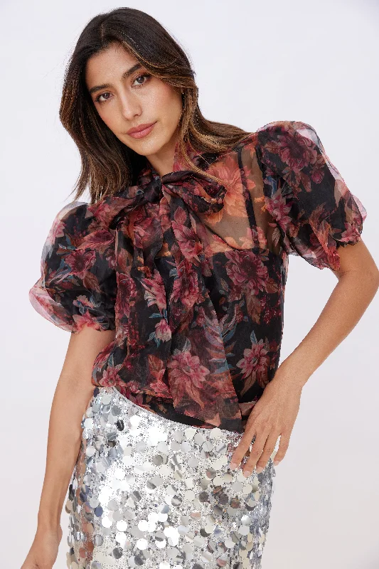 Piper Print Organza Puff Sleeve Blouse