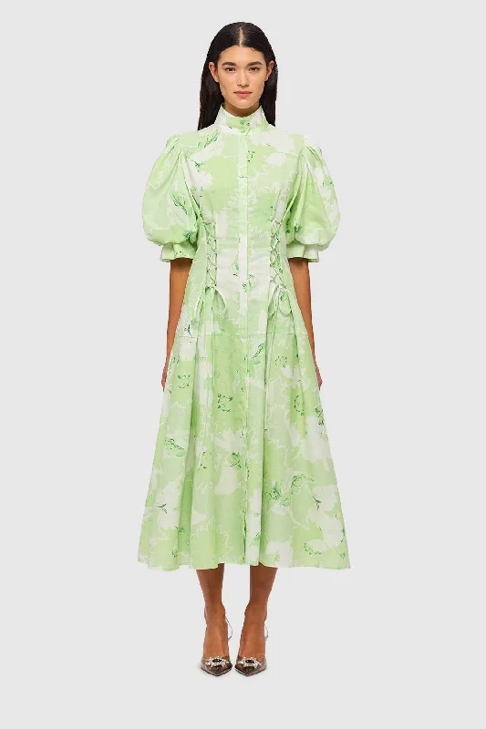 Leo Lin Anneke Drawstring Midi Dress - Jasmine Sage Print