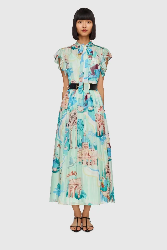 Leo Lin Grace Flutter Sleeve Midi Dress - Vacanza Print