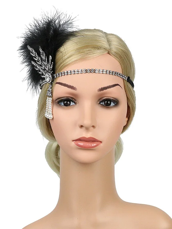 [US Warehouse] Silver 1920s Feather Rhinestone Headband